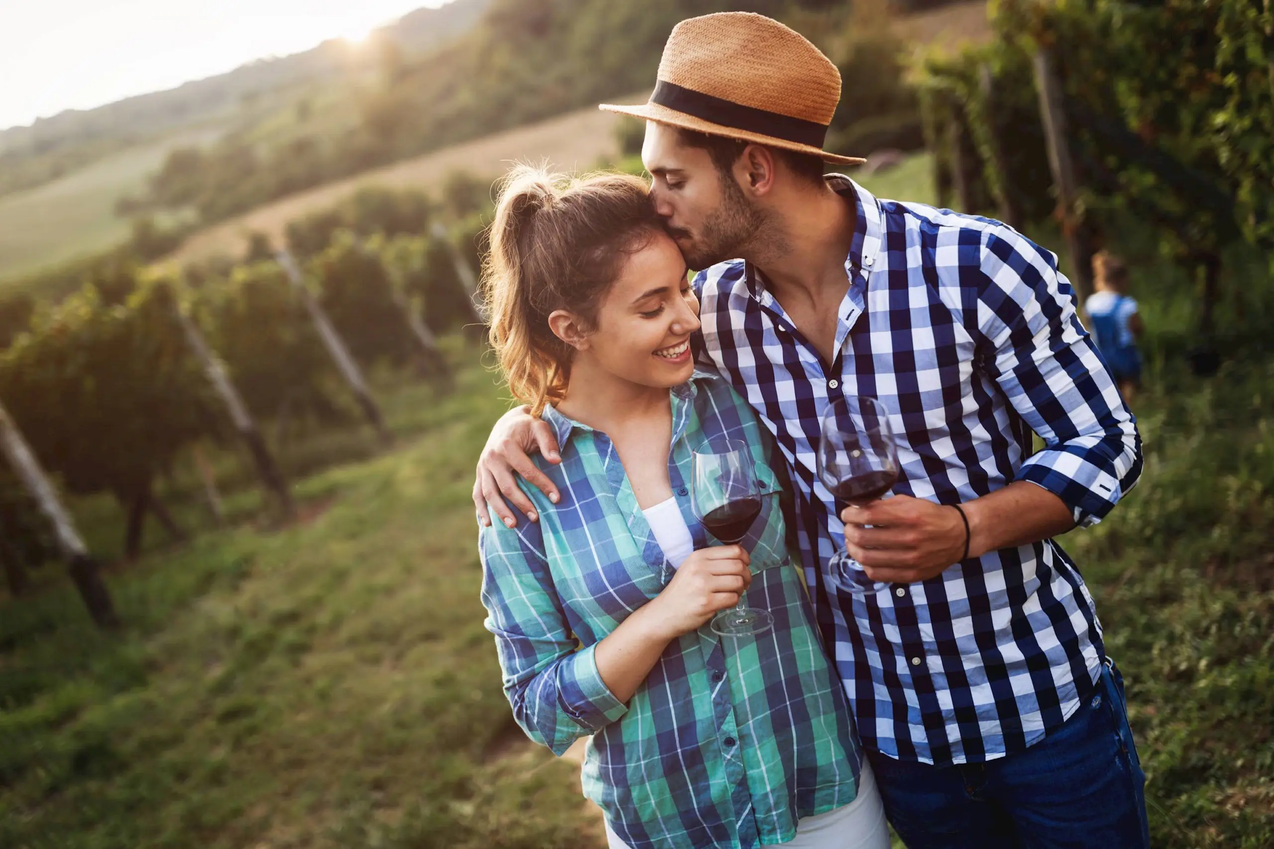 Romantic Couple In Vineyard Before Harvesting